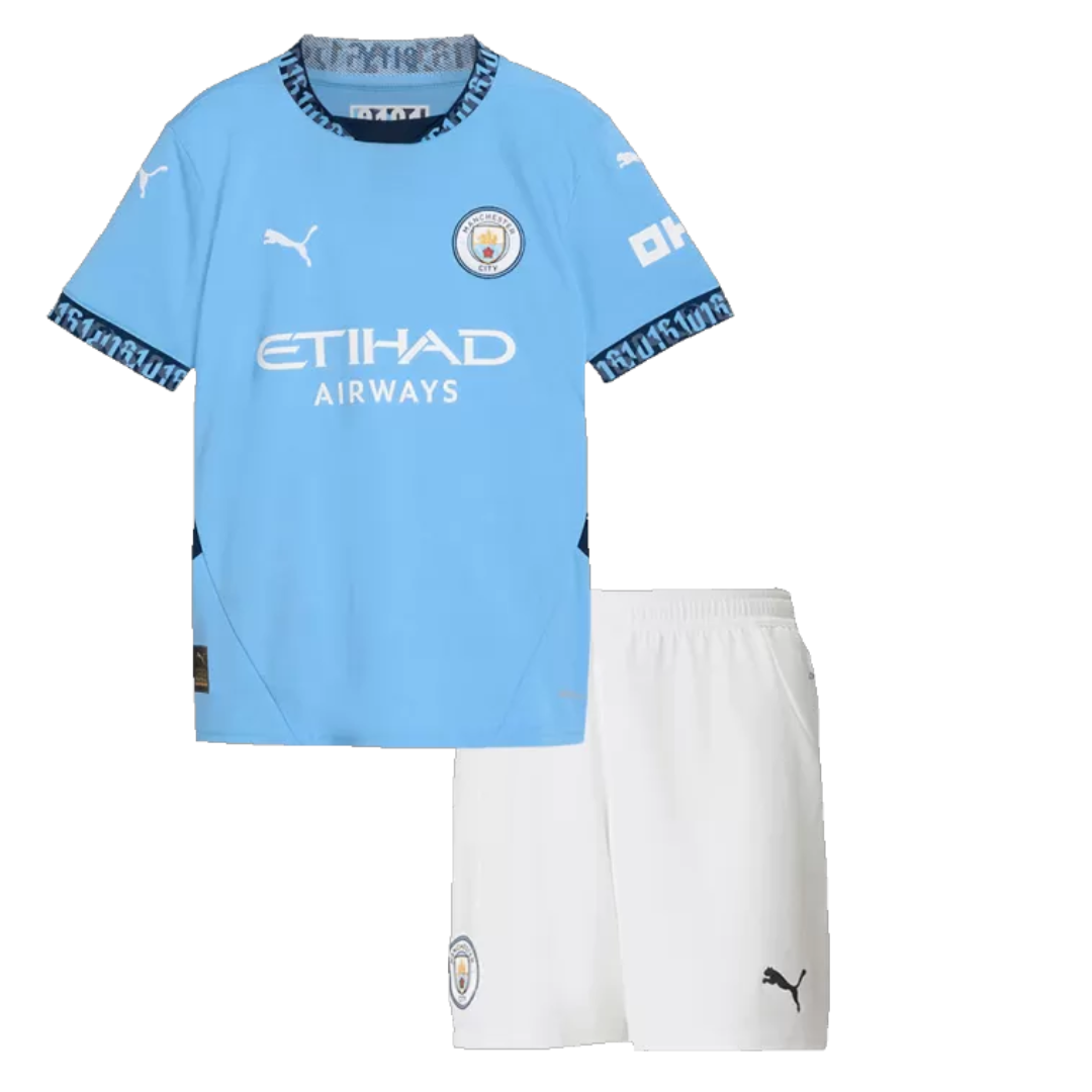 Kid's Manchester City Home Soccer Jersey Kit(Jersey+Shorts) 2024/25