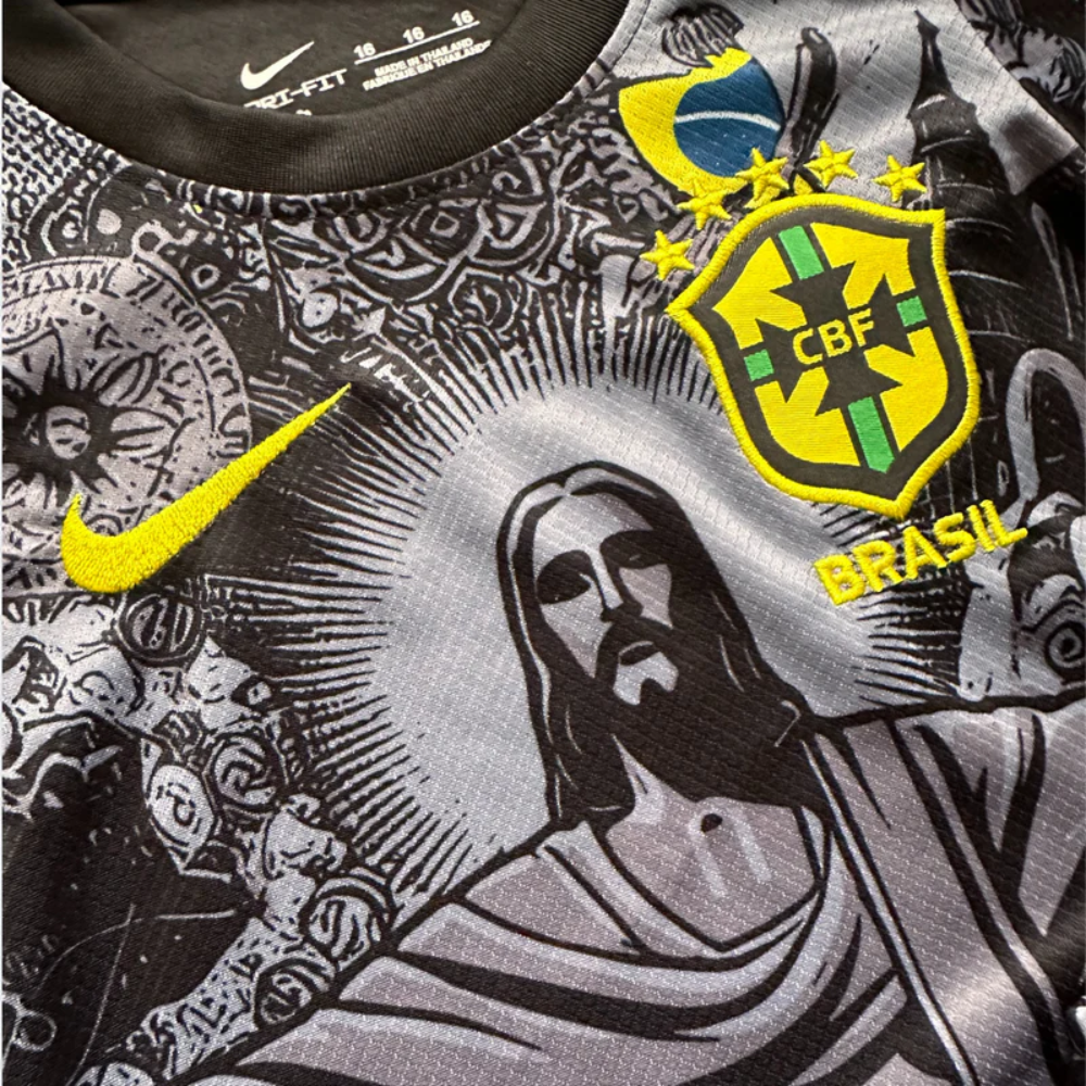 Kids Brazil Black 'Christ The Redeemer' Special Soccer Jersey Euro 2024/25 - Goal Digger Jerseys | High Quality Football Kits | Free Shipping