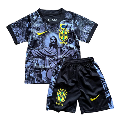 Kids Brazil Black 'Christ The Redeemer' Special Soccer Jersey Euro 2024/25