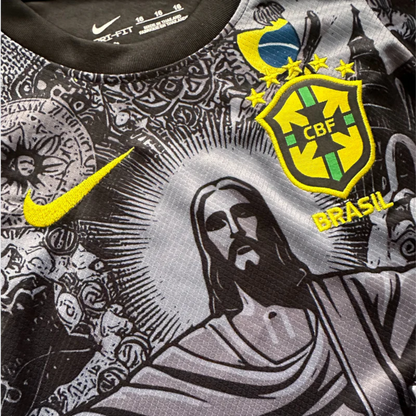 Kids Brazil Black 'Christ The Redeemer' Special Soccer Jersey Euro 2024/25