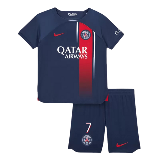 Kids MBAPPÉ #7 PSG Home Soccer Jersey Kit 2023/24