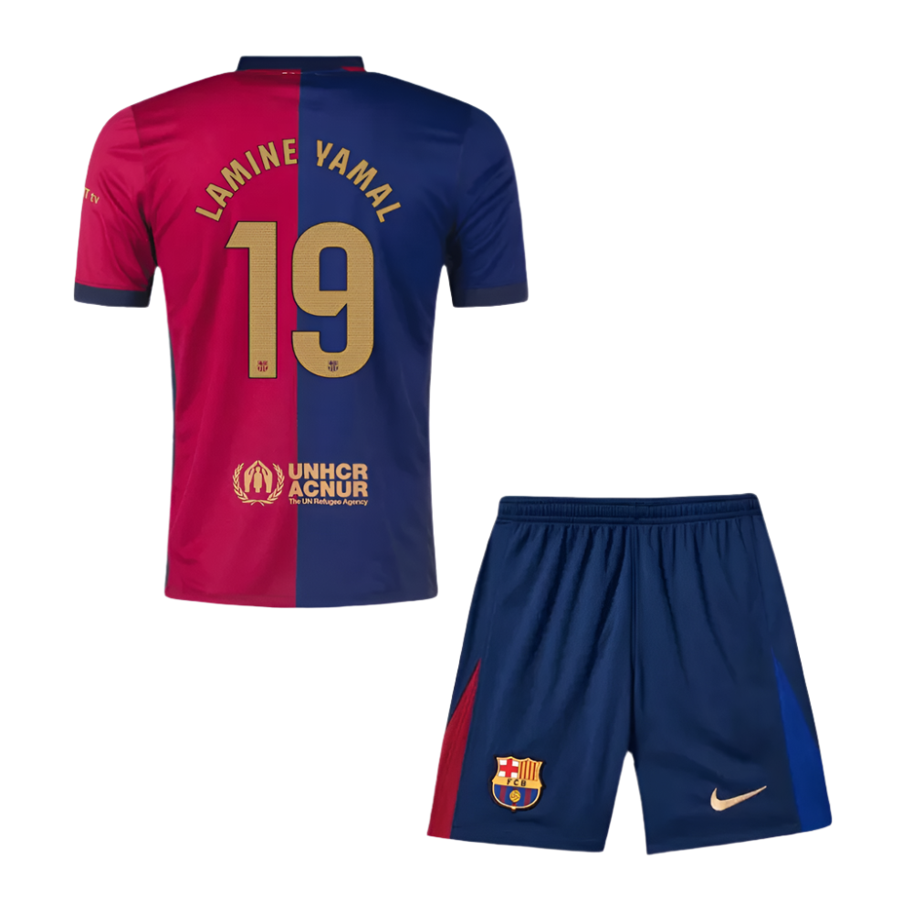 Kids LAMINE YAMAL #19 Barcelona Home Soccer Jersey 2024/25