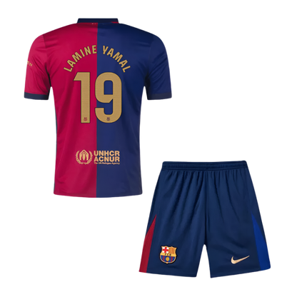 Kids LAMINE YAMAL #19 Barcelona Home Soccer Jersey 2024/25