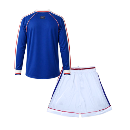 Kids Retro France Home Soccer Jersey 1998 Longsleeve Kit