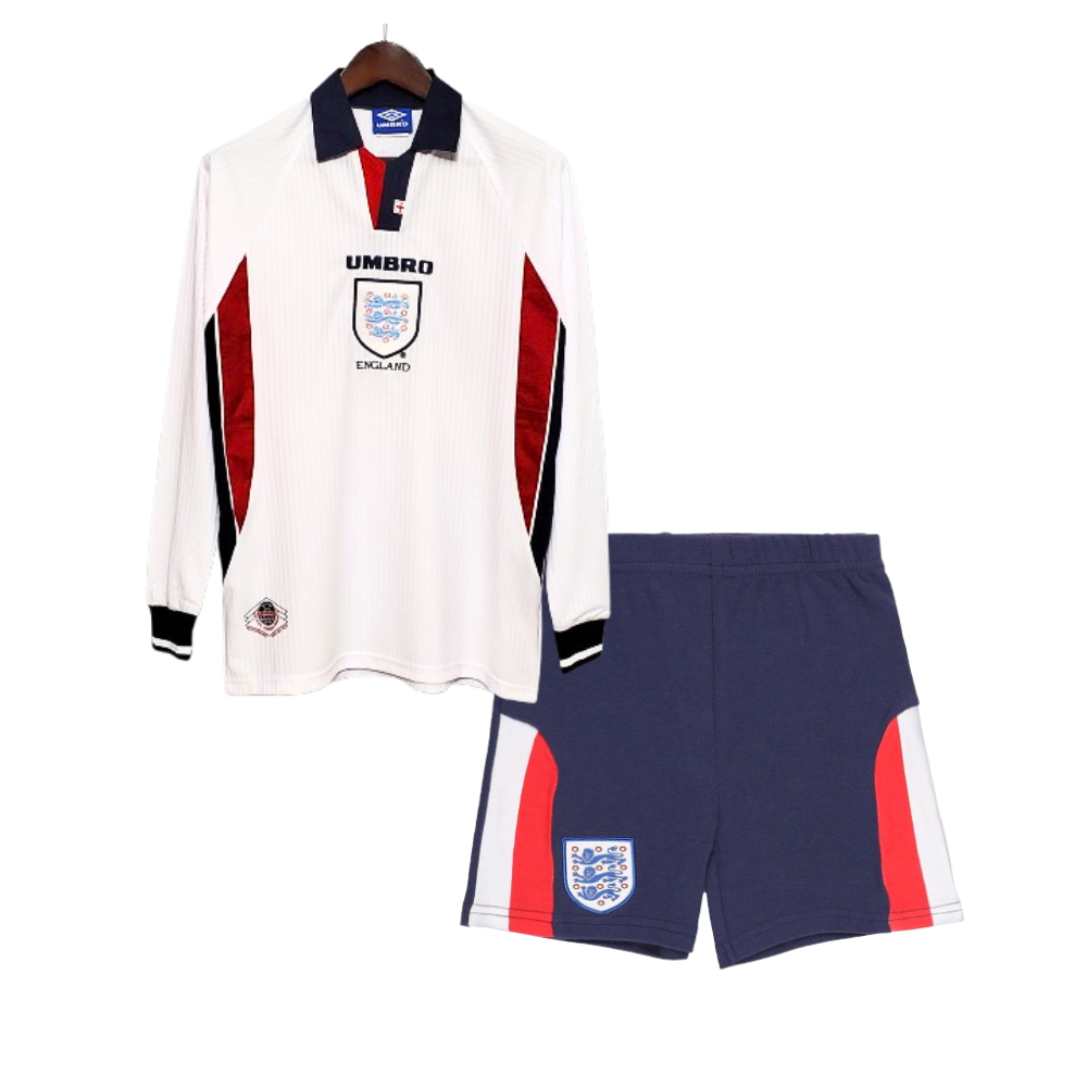 Kids Retro England Home Soccer Jersey 1998 Longsleeve Kit