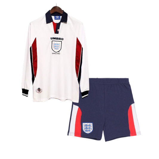 Kids Retro England Home Soccer Jersey 1998 Longsleeve Kit