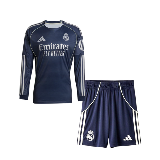 Kids Real Madrid 2025/26 Away Longsleeve Kit